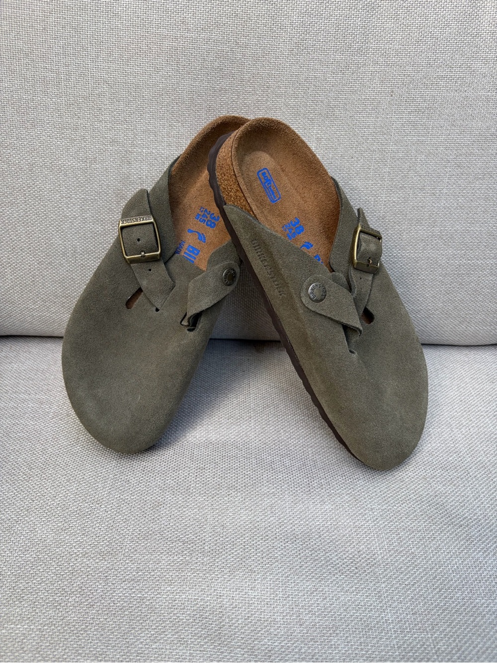 Birkenstocks olive Suede Slip-On Sandals with Buckle